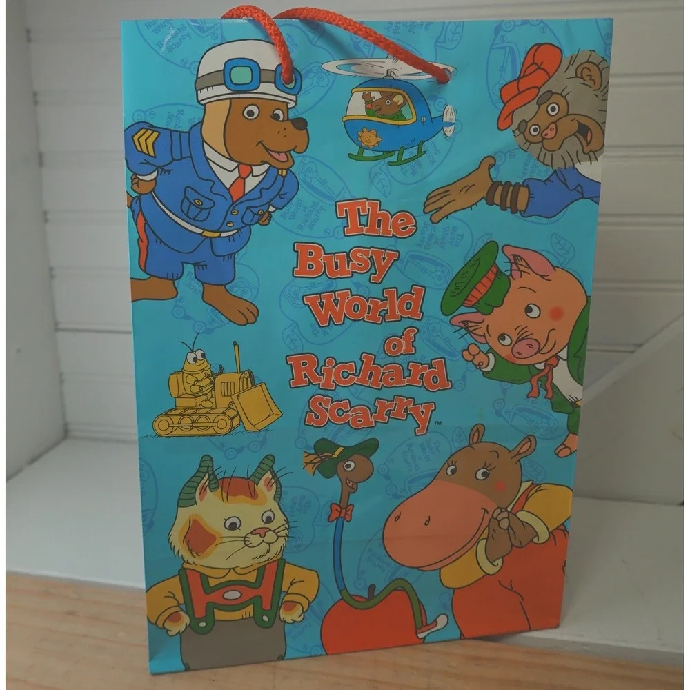 Vintage Richard Scarry Gift Bag 1998 Busy Town Cartoon TV Show Party Supplies